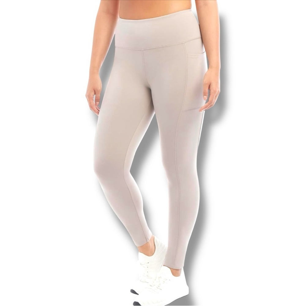 Danskin Women's Beige High Waisted Side Pocket Ankle Length Active Leggings
